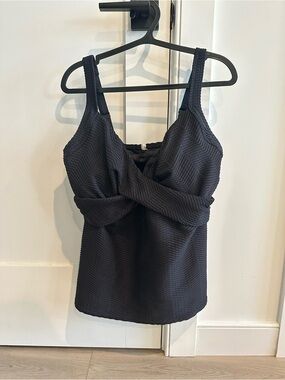 Lands' End Black Twist-Front Textured Tankini Tank Top